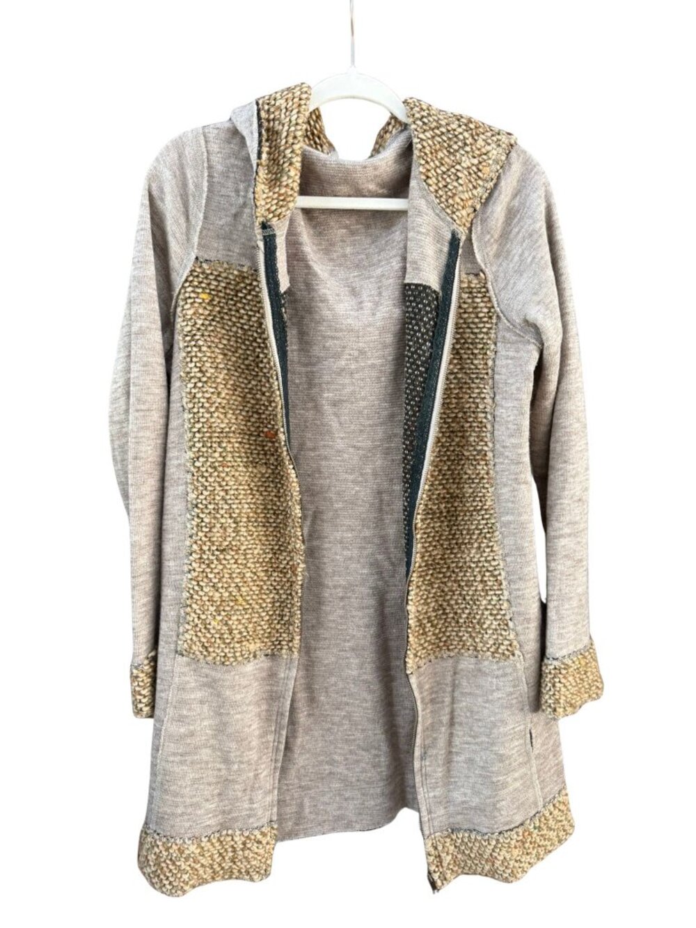 Mystree Mixed Texture Hooded Longline Cardigan Jacket Large - Picture 4 of 9